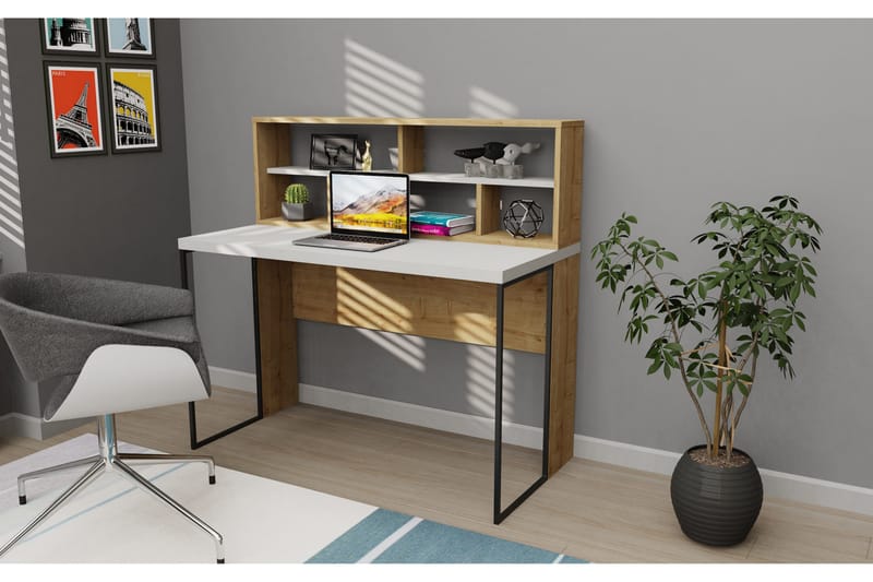 Andifli Skrivbord 59,6x114,2x120 cm med förvaring - Vit - Möbler - Bord & matgrupper - Kontorsbord - Skrivbord