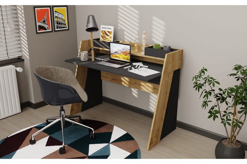 Andifli Skrivbord 59,6x93,4x123,6 cm med förvaring - Grå/Brun - Möbler - Bord & matgrupper - Kontorsbord - Skrivbord