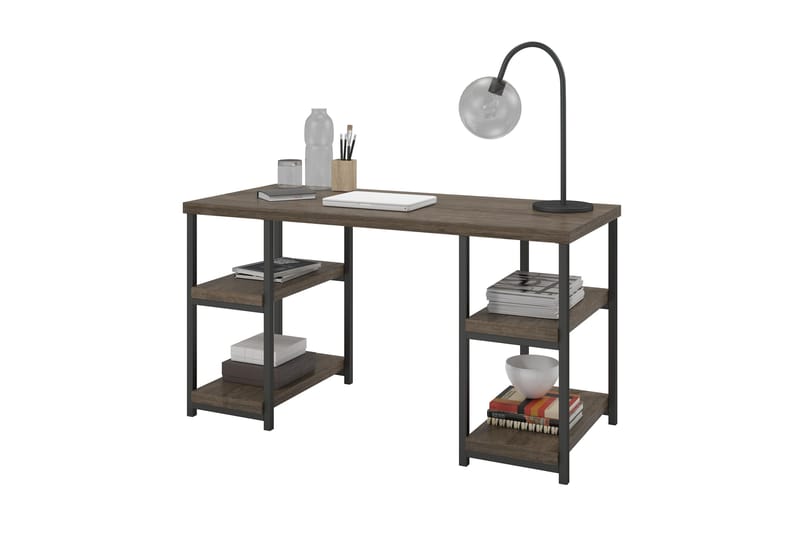 Ashlar Skrivbord 137 cm med Förvaring 4 Hyllor Brun/Svart - Dorel Home - Möbler - Bord & matgrupper - Kontorsbord - Skrivbord