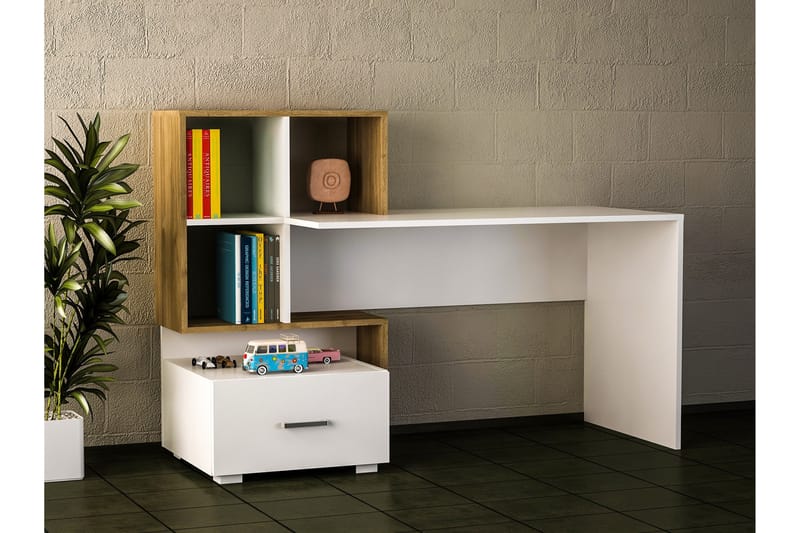 Bloomis Skrivbord 152 cm med Förvaring Låda+Hyllor - Vit/Valnötsbrun - Möbler - Bord & matgrupper - Kontorsbord - Skrivbord