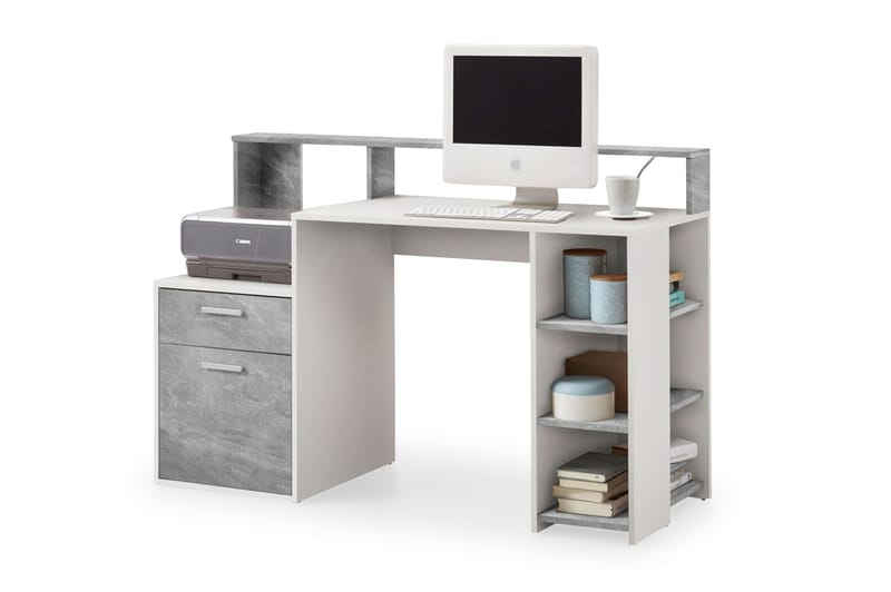 Bolton Skrivbord 139 cm med Förvaring - Betonggrå/Vit - Möbler - Bord & matgrupper - Kontorsbord - Skrivbord - Hörnskrivbord