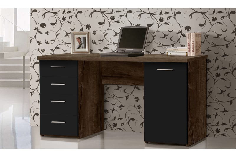 Bowlee Skrivbord 145 cm med Förvaring Skåp + 4 Lådor + Hylla - Brun/Svart - Möbler - Bord & matgrupper - Kontorsbord - Skrivbord
