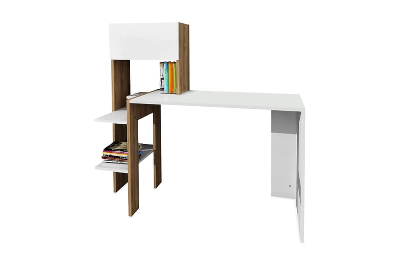 Bumine Skrivbord 114 cm med Förvaring Hyllor+Luckor - Vit/Valnötsbrun - Möbler - Bord & matgrupper - Kontorsbord - Skrivbord
