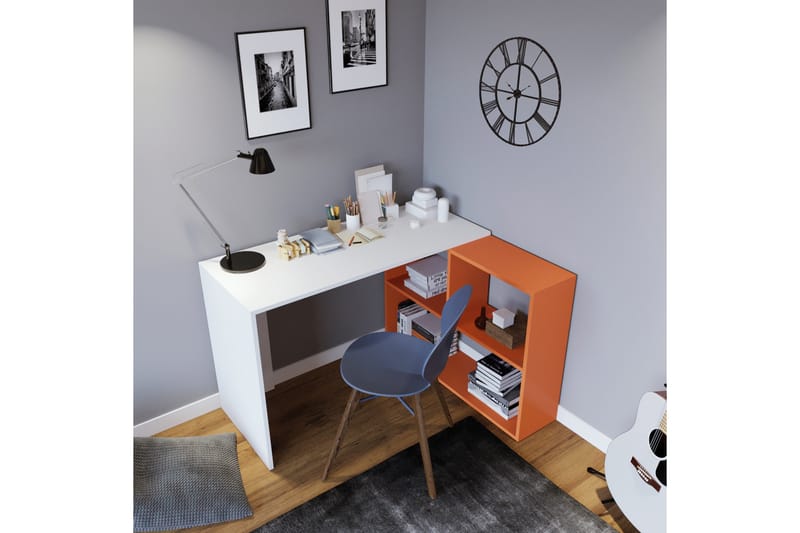Cabeci Skrivbord 120 cm med Förvaring Hyllor - Vit/Orange - Möbler - Bord & matgrupper - Kontorsbord - Skrivbord