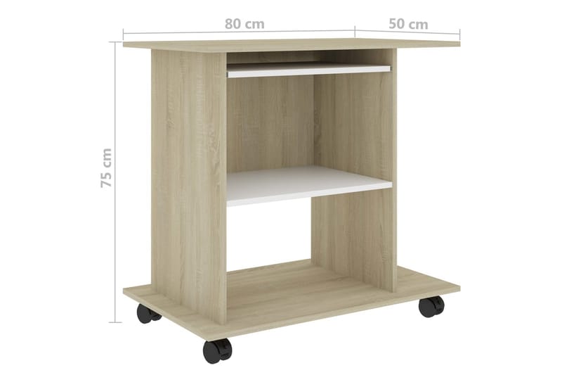Datorbord vit och sonoma-ek 80x50x75 cm spånskiva - Vit - Möbler - Bord & matgrupper - Kontorsbord - Skrivbord