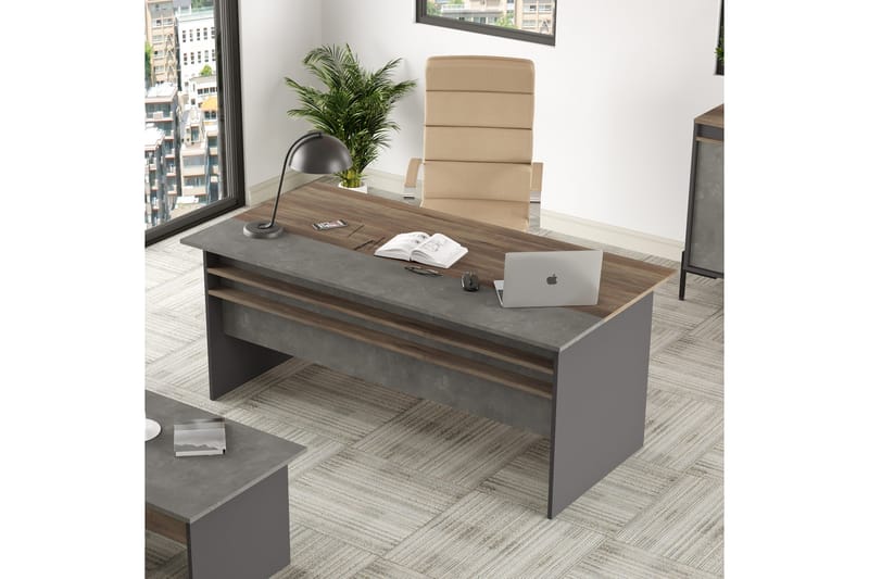 Desgrar Skrivbord 180 cm - Brun/Betonggrå/Antracit - Möbler - Bord & matgrupper - Kontorsbord - Skrivbord