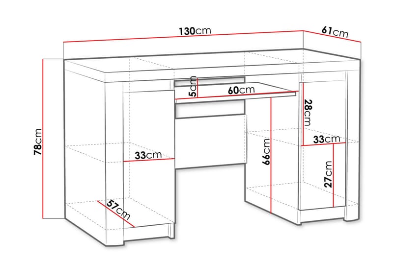 Domardon Skrivbord 130 cm med Förvaring 2 Skåp - Trä/Vit - Möbler - Bord & matgrupper - Kontorsbord - Skrivbord