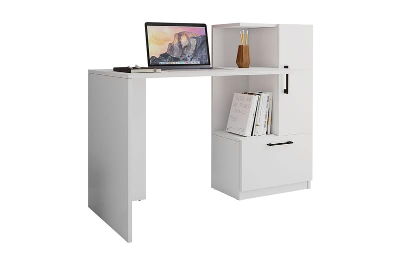 Flavit Skrivbord 125 cm med Förvaring Hylla + Skåp - Vit - Möbler - Bord & matgrupper - Kontorsbord - Skrivbord