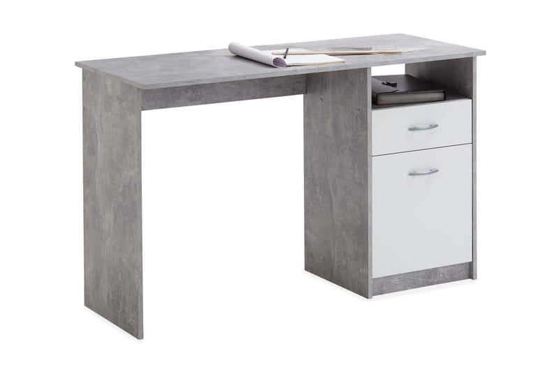 FMD Skrivbord med 1 låda 123x50x76,5 cm betong och vit