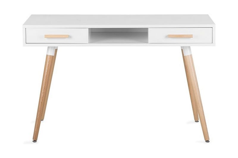 Frisange Skrivbord 120 cm med Förvaring 2 Lådor + Hylla - Vit/Ljusbrun - Möbler - Bord & matgrupper - Kontorsbord - Skrivbord