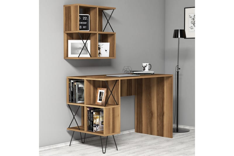 Hovdane Skrivbord 120 cm med Förvaring Hylla + Bokhylla Lite - Brun/Svart - Möbler - Bord & matgrupper - Kontorsbord - Skrivbord