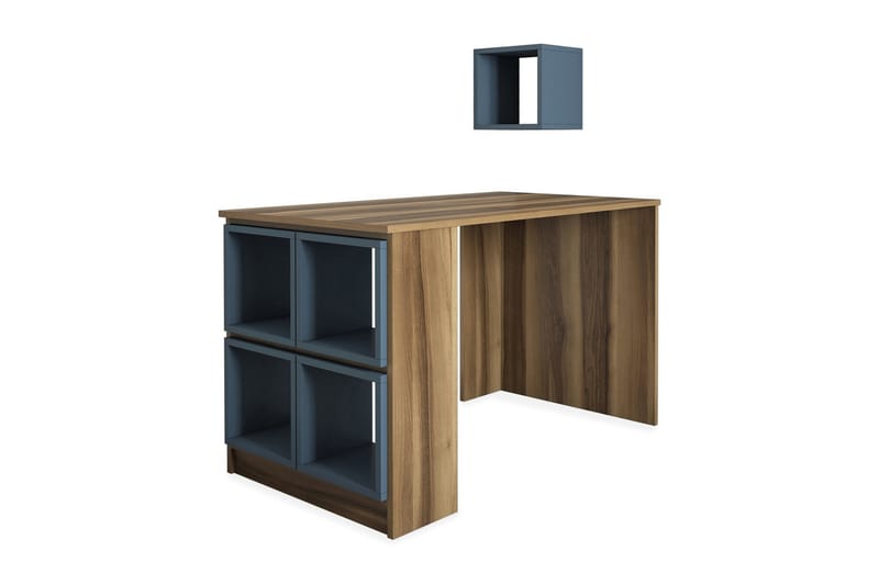 Hovdane Skrivbord 120 cm med Förvaring Hylla + Vägghylla - Brun/Blå - Möbler - Bord & matgrupper - Kontorsbord - Skrivbord