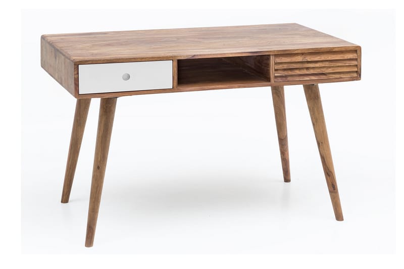 Iviana Skrivbord 117 cm med Förvaring 2 Lådor + Hylla - Massivt Trä/Vit - Möbler - Bord & matgrupper - Kontorsbord - Skrivbord