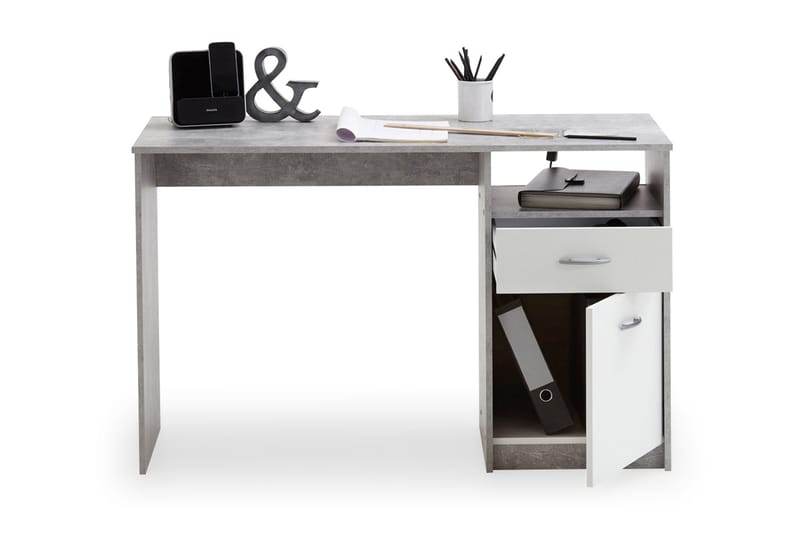 Jackson Skrivbord 123 cm med Förvaring Låda + Skåp + Hylla - Betonggrå/Vit - Förvaring - Hylla - Tavelhylla & tavellist