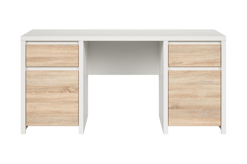 Kaspian Skrivbord 160 cm med Förvaring 2 Lådor + 2 Skåp - Vit/Natur - Möbler - Bord & matgrupper - Kontorsbord - Skrivbord