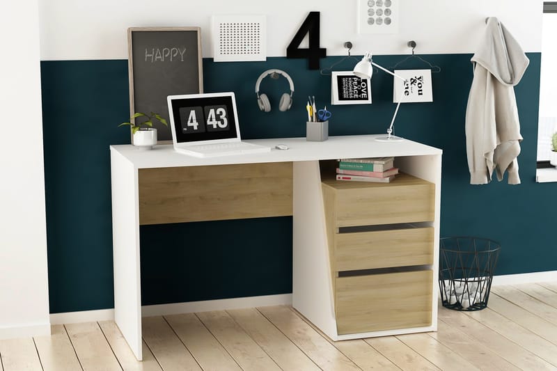 Korsgaard Skrivbord 127 med Förvaring Hylla + 3 Lådor - Brun/Vit - Möbler - Bord & matgrupper - Kontorsbord - Skrivbord