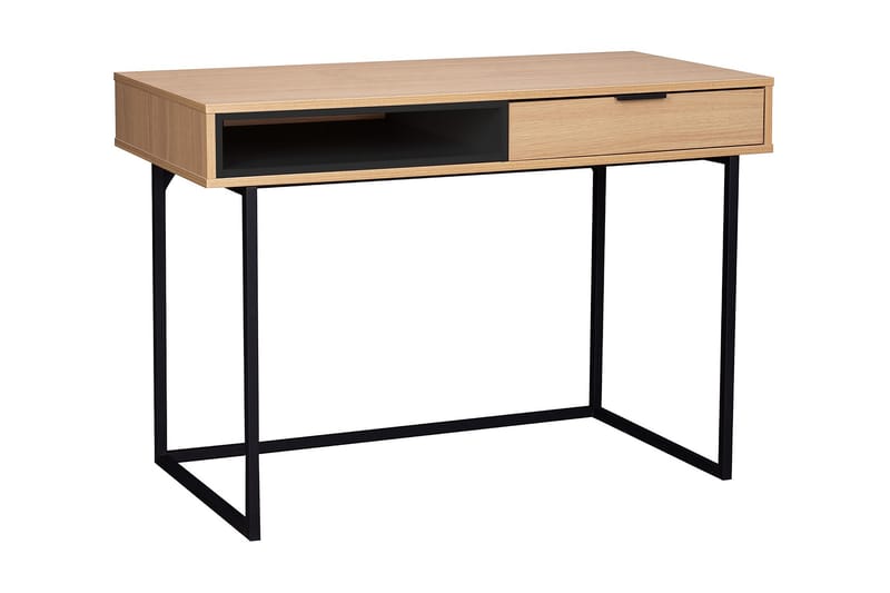 Lingu Skrivbord 110 cm med Förvaring Hylla + Låda Natur/Svar - Natur/Svart - Möbler - Bord & matgrupper - Kontorsbord - Skrivbord