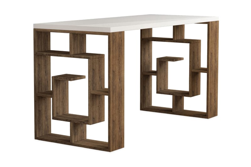 Mazell Skrivbord 140 cm med Förvaring Hyllor - Vit/Valnötsbrun - Möbler - Bord & matgrupper - Kontorsbord - Skrivbord