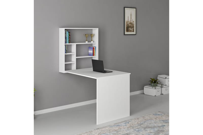 Mcmillan Väggskrivbord 90 cm med Förvaring Hyllor - Vit - Möbler - Bord & matgrupper - Kontorsbord - Skrivbord