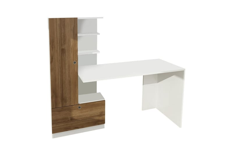 Merinoz Skrivbord 120 cm med Förvaring Hyllor + Låda + Skåp - Vit/Valnötsbrun - Möbler - Bord & matgrupper - Kontorsbord - Skrivbord - Hörnskrivbord