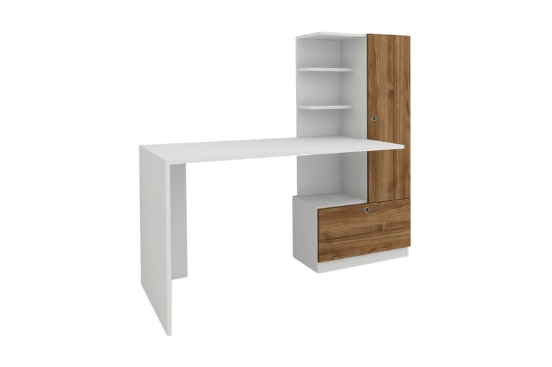 Merinoz Skrivbord 150 cm med Förvaring Hyllor + Låda + Skåp - Vit/Valnötsbrun - Möbler - Bord & matgrupper - Kontorsbord - Skrivbord