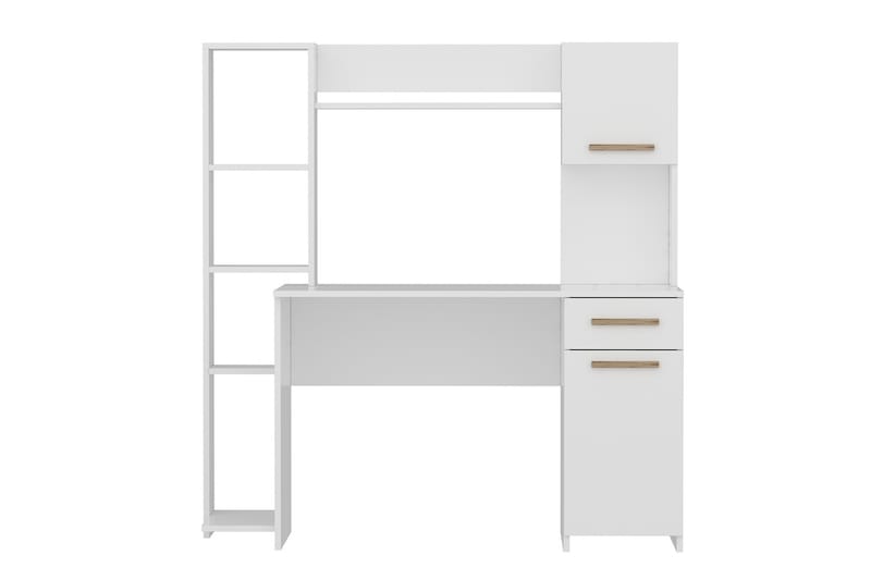 Merry Skrivbord 144 cm med Förvaring Hyllor+Låda+Skåp Vit/Br - Homemania - Möbler - Bord & matgrupper - Kontorsbord - Skrivbord
