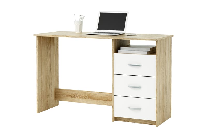 Mimer Skrivbord 123 cm med Förvaring Hylla + 3 Lådor - Vit/Ek - Möbler - Bord & matgrupper - Kontorsbord - Skrivbord