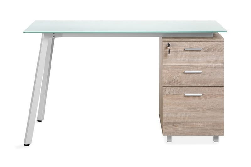 Montevideo Skrivbord 130 cm med Förvaring 3 Lådor - Vit/Ljusbrun - Möbler - Bord & matgrupper - Kontorsbord - Skrivbord