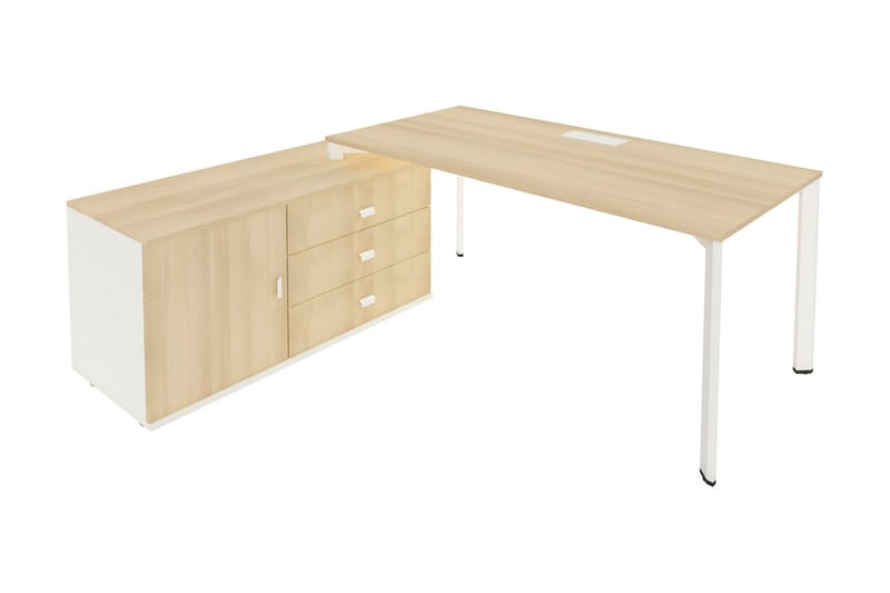 Naquera Skrivbord 184 cm med Förvaring Skåp + 3 Lådor - Akaciafärg/Vit/Grå - Möbler - Bord & matgrupper - Kontorsbord - Skrivbord