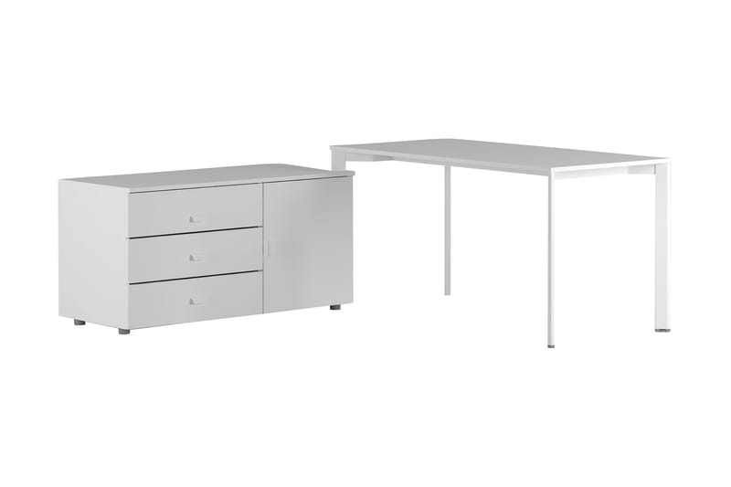 Naquera Skrivbord 184 cm med Förvaring Skåp + 3 Lådor - Vit/Grå - Möbler - Bord & matgrupper - Kontorsbord - Skrivbord