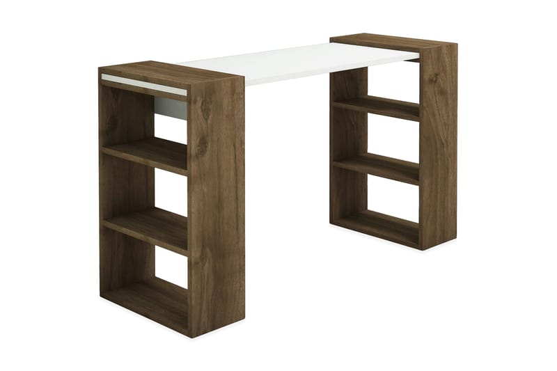 Puqa Design Skrivbord 124 cm med Förvaring Hyllor - Valnötsbrun/Vit - Möbler - Bord & matgrupper - Kontorsbord - Skrivbord