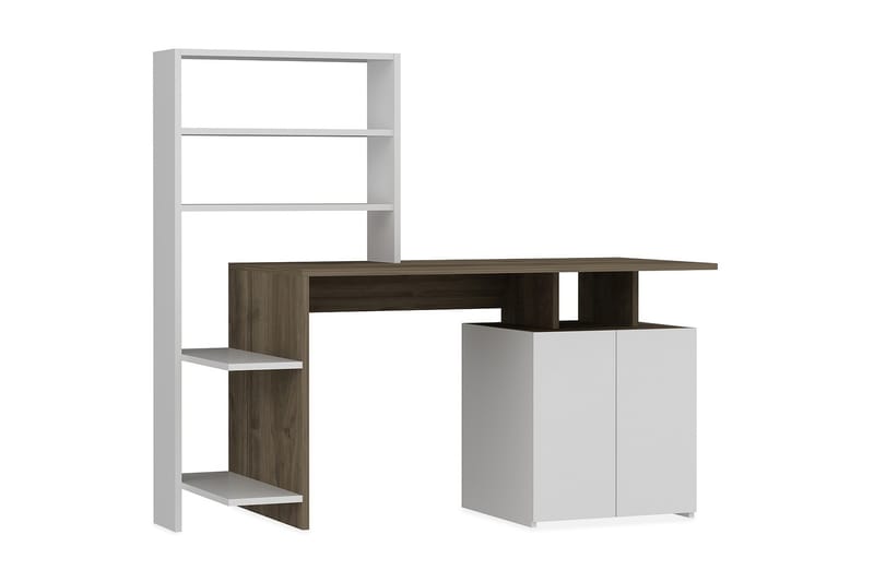 Raymer Skrivbord 146 cm med Förvaring Hyllor + Skåp - Valnötsbrun/Vit - Möbler - Bord & matgrupper - Kontorsbord - Skrivbord