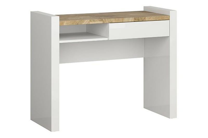 Runorp Skrivbord 100 cm med Förvaring Hylla + Låda - Ekfärg/Vit Högglans - Möbler - Hallmöbler - Möbelset för hall & entre
