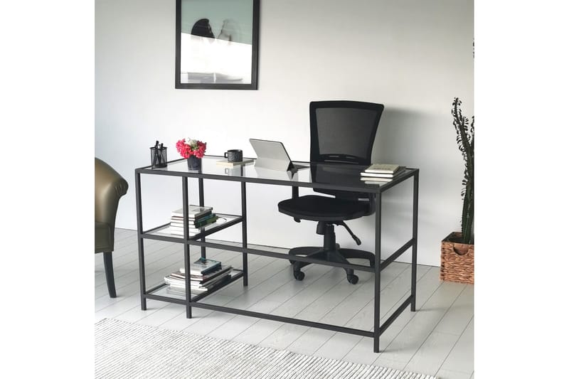 Sabani Skrivbord 130 cm med Förvaring 2 Hyllor - Glas/Svart - Möbler - Bord & matgrupper - Kontorsbord - Skrivbord