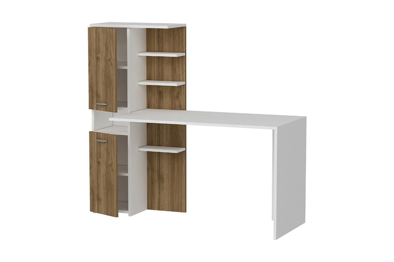Skrivbord 120 cm med Förvaring Hyllor + 2 Skåp Vit/Valnöt - Homemania - Möbler - Bord & matgrupper - Kontorsbord - Skrivbord