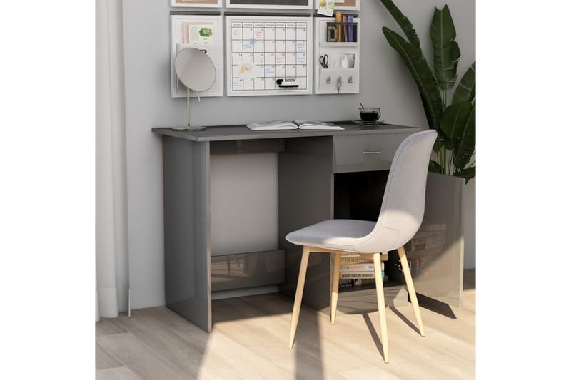 Skrivbord grå högglans 100x50x76 cm spånskiva - Grå - Möbler - Bord & matgrupper - Kontorsbord - Skrivbord