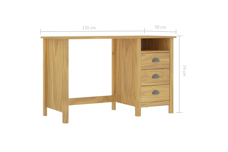 Skrivbord Hill Range med 3 lådor 120x50x74 cm massiv furu - Brun - Möbler - Bord & matgrupper - Kontorsbord - Skrivbord