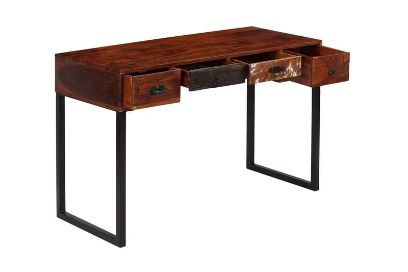 Skrivbord massivt sheshamträ och äkta läder 117x50x76 cm - Brun - Möbler - Bord & matgrupper - Kontorsbord - Skrivbord