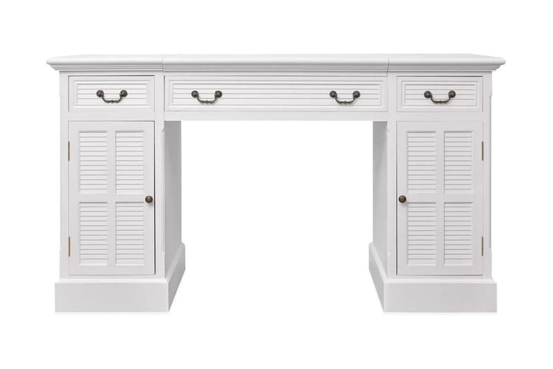 Skrivbord med dubbla piedestaler 140x48x80 cm vit - Vit - Möbler - Bord & matgrupper - Kontorsbord - Skrivbord
