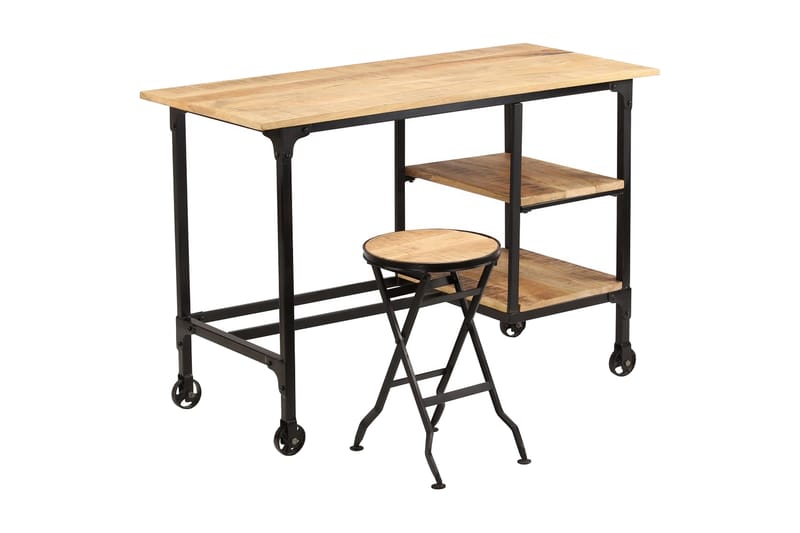 Skrivbord med hopfällbar pall massivt mangoträ 115x50x76 cm - Brun - Möbler - Bord & matgrupper - Kontorsbord - Skrivbord