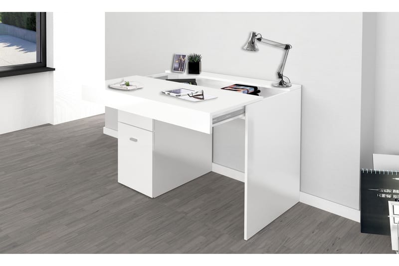 Slinger Skrivbord 110 cm med Förvaring Låda + Dörr - Vit/Natur - Möbler - Bord & matgrupper - Kontorsbord - Skrivbord