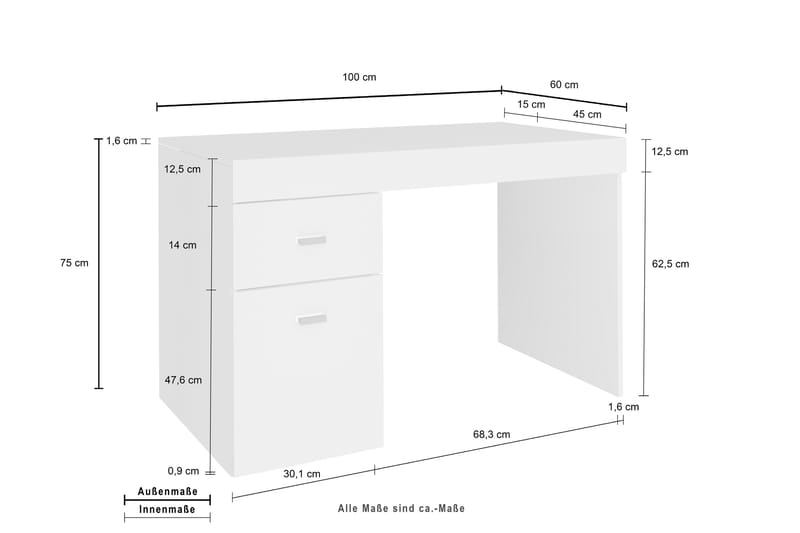 Slinger Skrivbord 110 cm med Förvaring Låda + Dörr - Vit/Natur - Möbler - Bord & matgrupper - Kontorsbord - Skrivbord