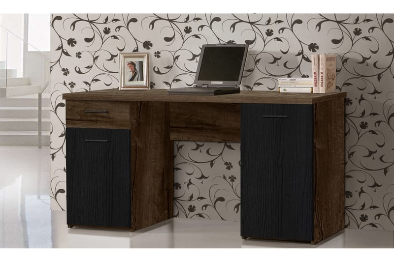 Sredets Skrivbord 110 cm 3 Skåp - Brun/Svart - Möbler - Bord & matgrupper - Kontorsbord - Skrivbord