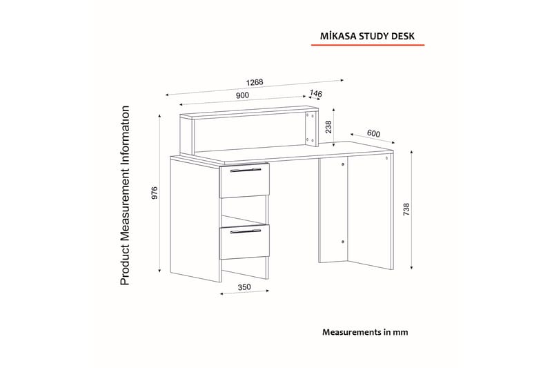 Sunagawa Skrivbord 127 cm med Förvaring Hyllor + Luckor - Vit - Möbler - Bord & matgrupper - Kontorsbord - Skrivbord