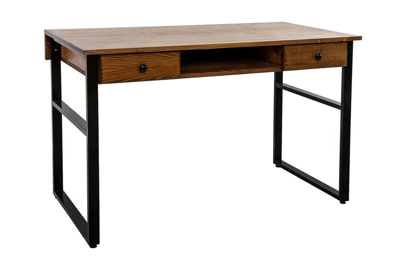 Tanguma Skrivbord 120 cm med Förvaring Hylla + 2 Lådor - Valnötsbrun/Svart - Möbler - Bord & matgrupper - Kontorsbord - Skrivbord
