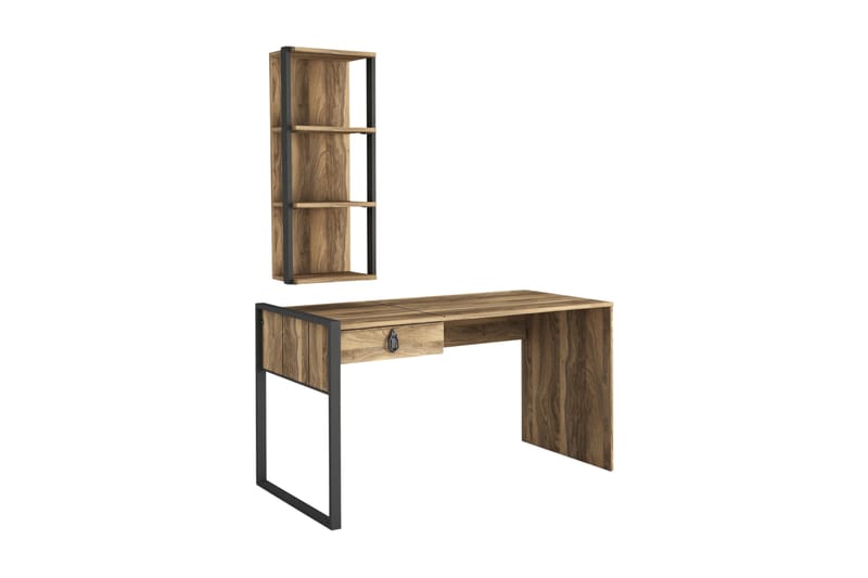 Tera Home Skrivbord 124 cm med Förvaring låda+Vägghylla - Valnötsbrun - Möbler - Bord & matgrupper - Kontorsbord - Skrivbord
