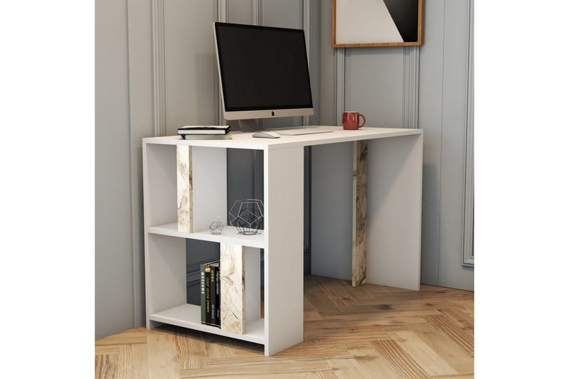 Timiza Skrivbord 120 cm med Förvaring Hylla Marmormönster - Vit - Möbler - Bord & matgrupper - Kontorsbord - Skrivbord