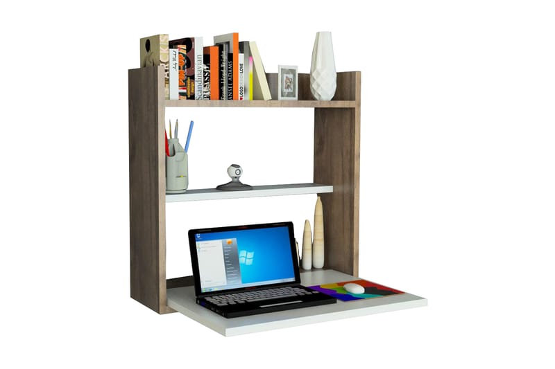Toppley Väggskrivbord 60 cm med Förvaring Hyllor - Vit/Valnötsbrun - Möbler - Bord & matgrupper - Kontorsbord - Skrivbord