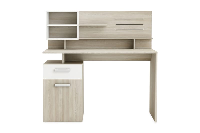 Veltman Skrivbord 123 cm med Förvaring Hyllor+Lådor+ Skåp - Borstad Ek/Vit - Möbler - Bord & matgrupper - Kontorsbord - Skrivbord