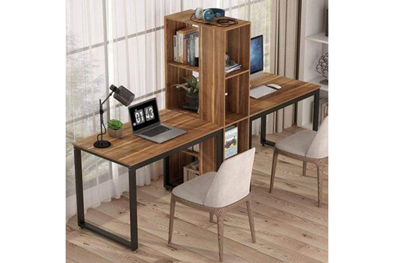 Viranbag Skrivbord 240 cm med Förvaring 4 Hyllor - Mörkbrun/Svart - Möbler - Bord & matgrupper - Kontorsbord - Gamingbord